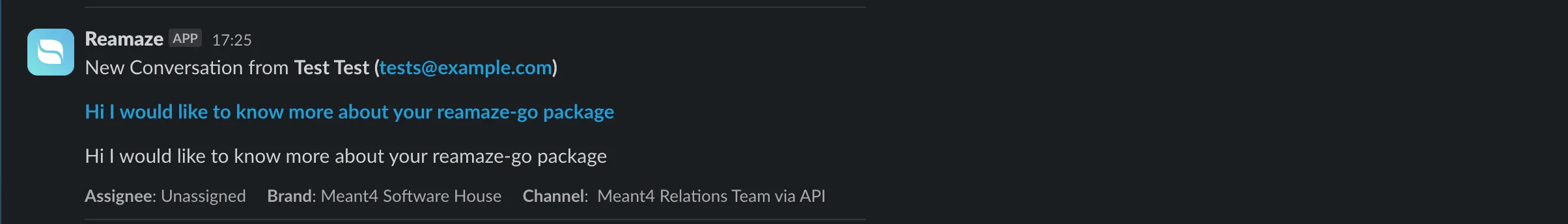 Sample json data presented in Reamaze